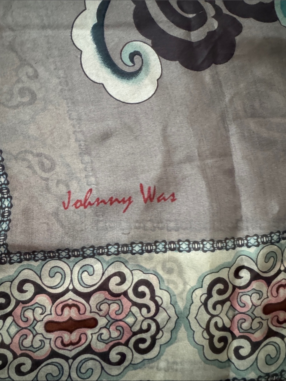 Johnny Was Silk Scarf Bird Peony 44” x44” Tasseled ends - Picture 2 of 5